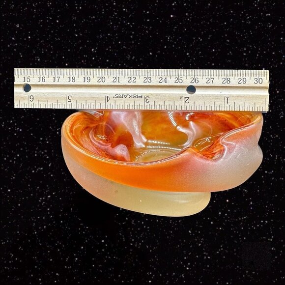 Vintage Czech Bohemian Glass Ashtray 1950s Hand Made Orange Bowl 5”W 2”T - Picture 11 of 16